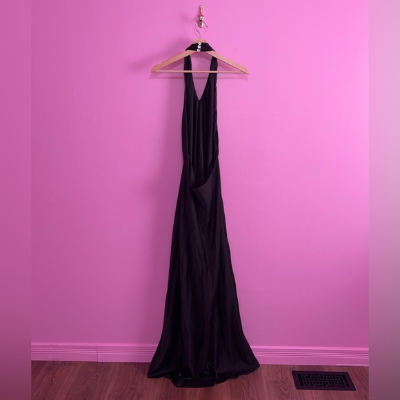 Show Me Your MuMu Maxi Dress Women's Size Large Black Satin Jasmine Halter - Picture 11 of 14